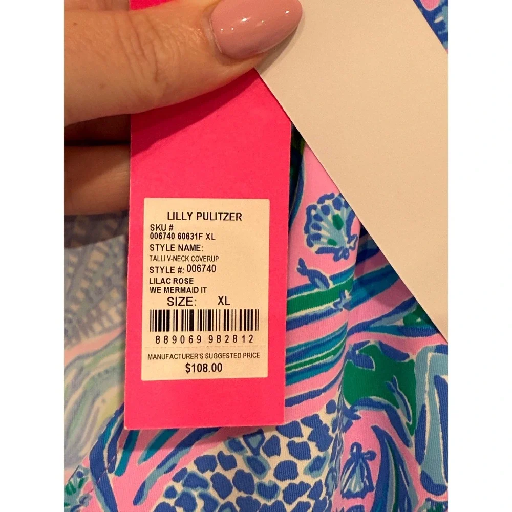 Lilly Pulitzer Talli V-Neck Coverup Lilac Rose We Mermaid It Pink Blue XL